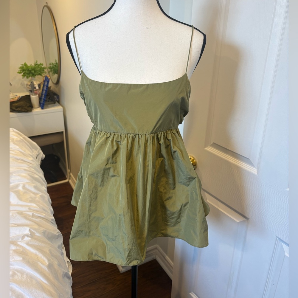 Wilfred Olive Green Babydoll Open Back Cami Tank Top Size M